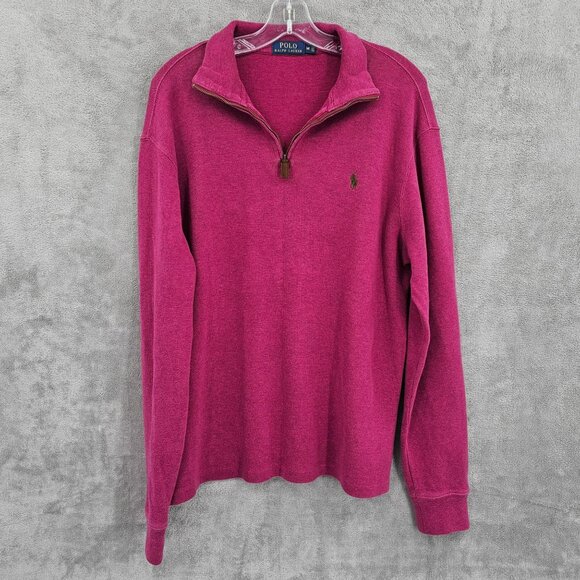 Polo Ralph Lauren Quarter Zip Pullover Sweater M Red Long Sleeve Mock Neck 90s - Picture 1 of 11